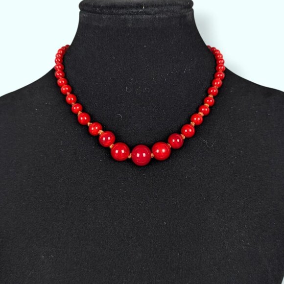 V. Knotted Red Glass Choker Necklace - Picture 1 of 6
